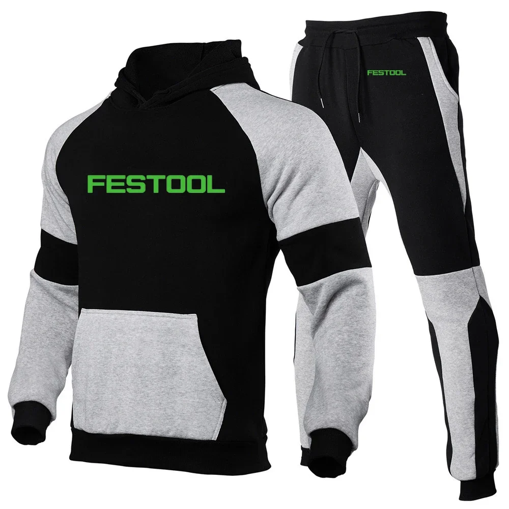 

2024 Festool Tools Men's New Long Sleeves Tracksuit Splicing Hoodies Tops+Pants Casual Print Cotton Comfortable Two Pieces Suit