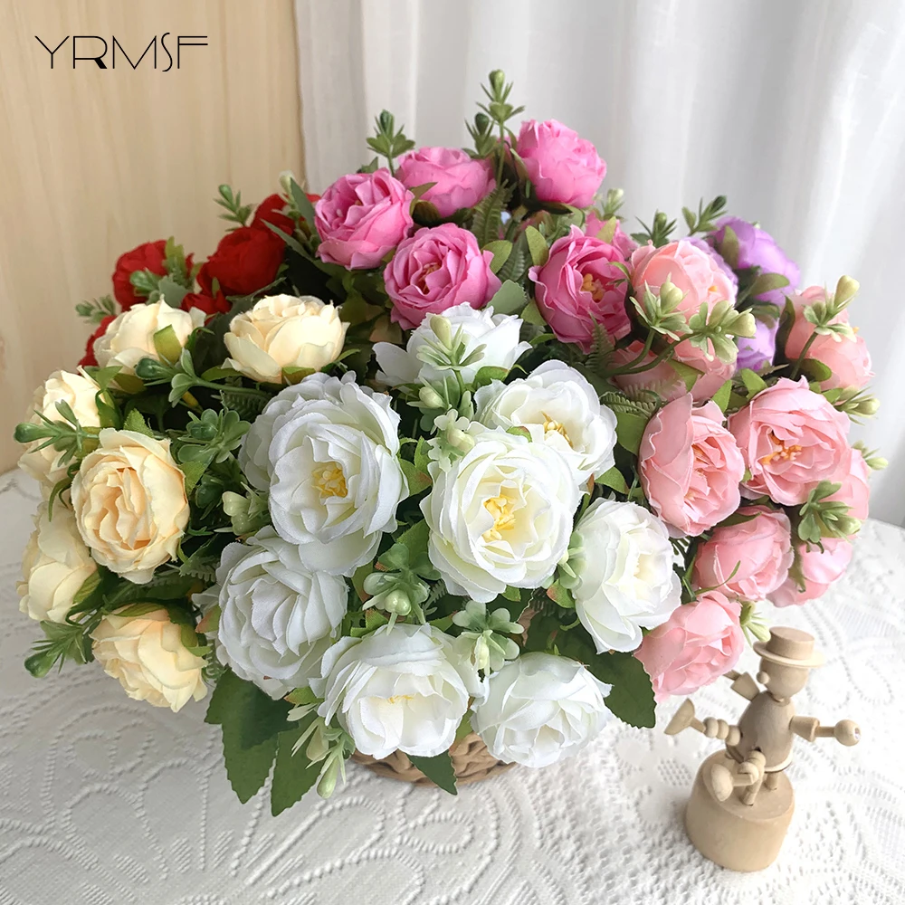 Generic Artificial Flowers 10 Heads Peony Pink Silk Roses Bride Bouquet