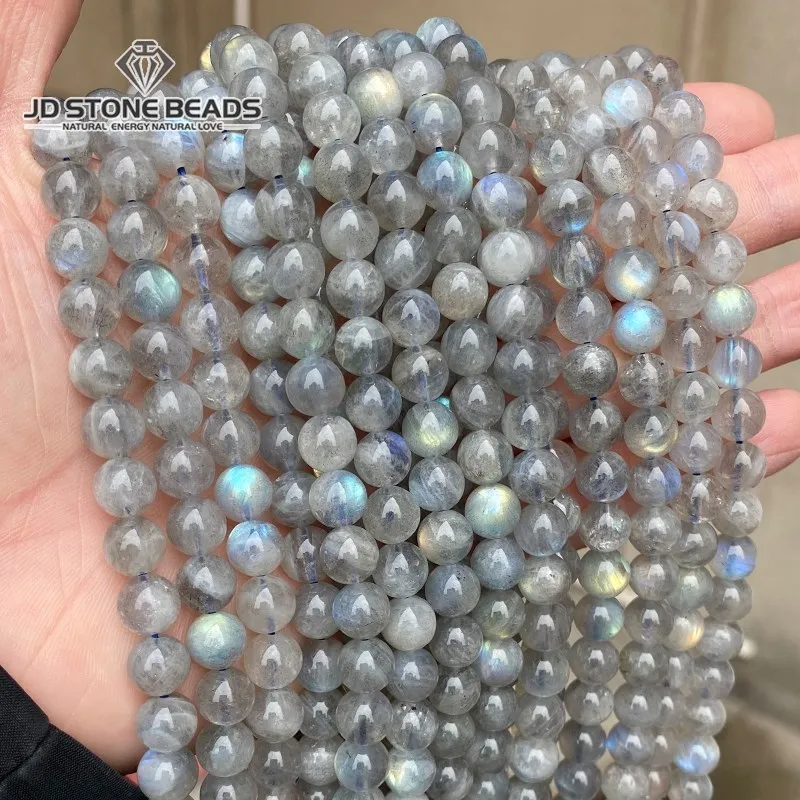 

Top Grade Natural Semi-precious Gray Moonstone Labradorite Stone Round Loose Beads For Jewelry Making DIY Bracelet Accessory
