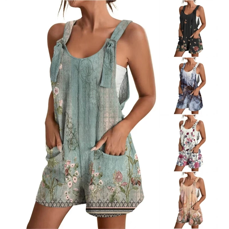 Women Shorts Overalls Floral Print Romper Loose Sleeveless Casual Summer Jumpsuit with Pockets
Women Shorts Overalls Floral Print Romper Loose Sleeveless Casual Summer Jumpsuit with Pockets
