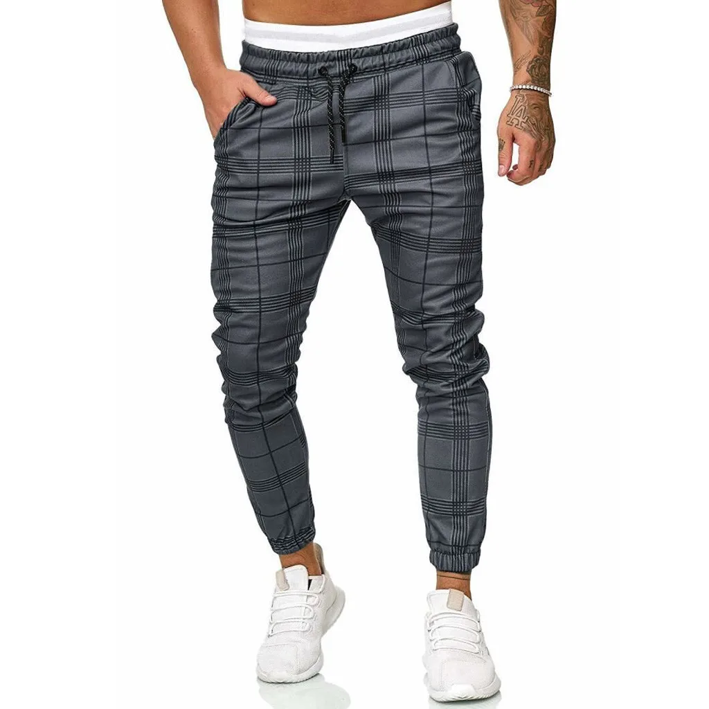 

2024 Spring Autumn England Plaid Work Stretch Pants Men Business Fashion Slim Thick Grey Blue Casual Pant Male Trouser Sweatpant