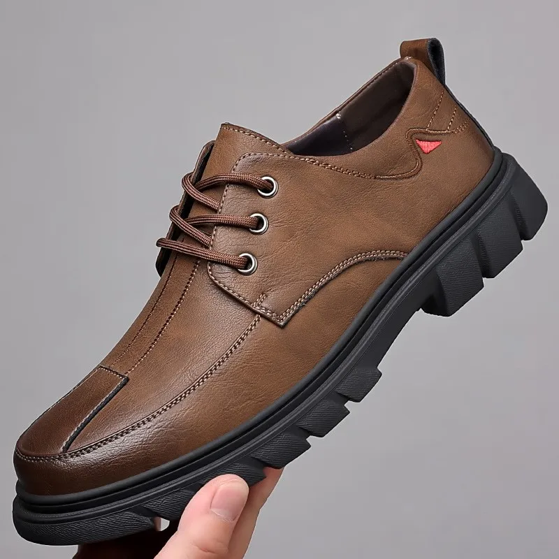 

Men's Business Casual Leather Shoes Men's Retro Trendy Work Youth Lace Up Single Shoes Sapato Social Masculino Chaussures Hommes