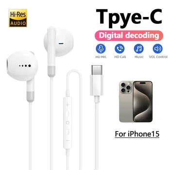 Original Headphones For Apple iPhone 15 Pro Max in-Ear With Microphone Wired Earphone For Samsung Huawei Xiaomi USB-C Earphones