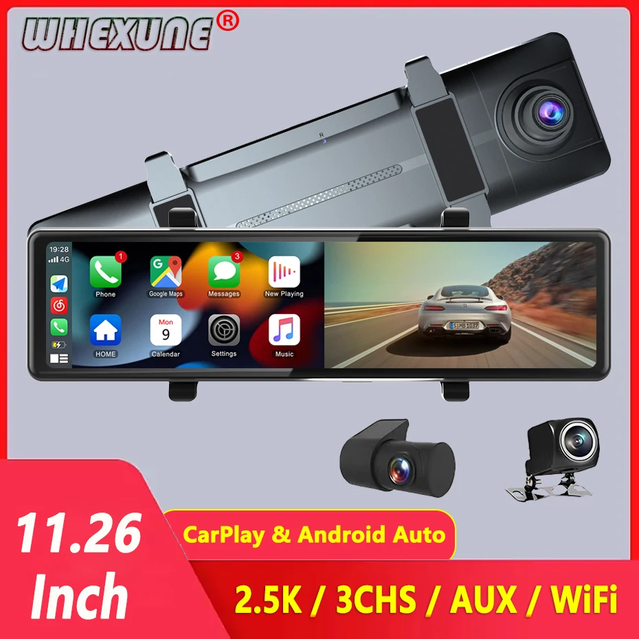 

1440P 3 Cameras Dash Cam Car Mirror Video Recording Carplay & Android Auto Wireless Connection WiFi Miracast GPS Navigation DVRs