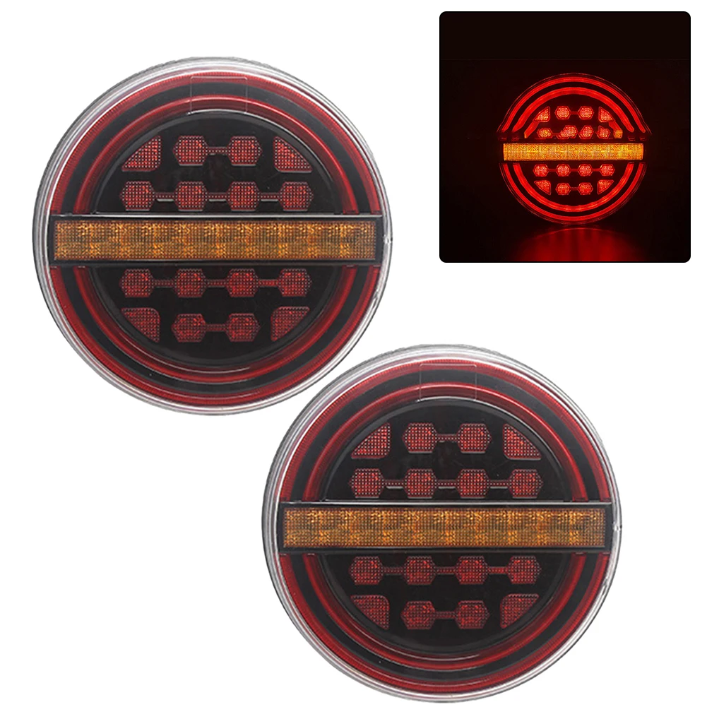 

2pcs 5.3" Red Amber LED Trailer Rear Light Bus Brake Light DRL/ Flow Turn Tractor Signal Lights Car Tail Lights Vans Tail Lamp