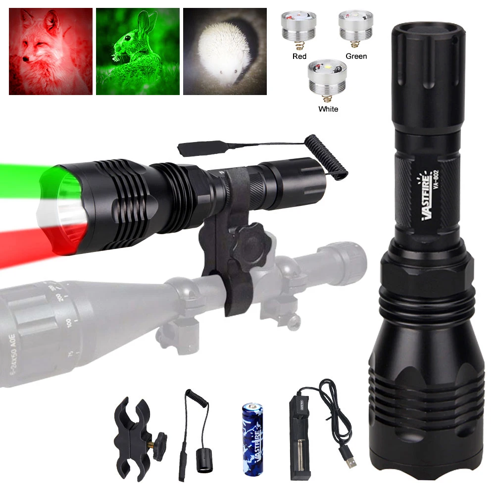 

400 Yard Green Red White Weapon Light Predator Professional Hunting Flashlight for Coyote Hog Varmint Rifle Scope Scout Light