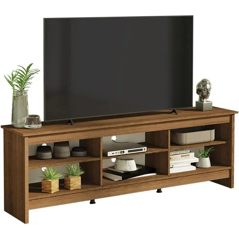 

TV Stand with 6 Shelves and Cable Management, for TVs up to 75 Inches, Wood TV Bench, 23” H x 14" D x 71” L