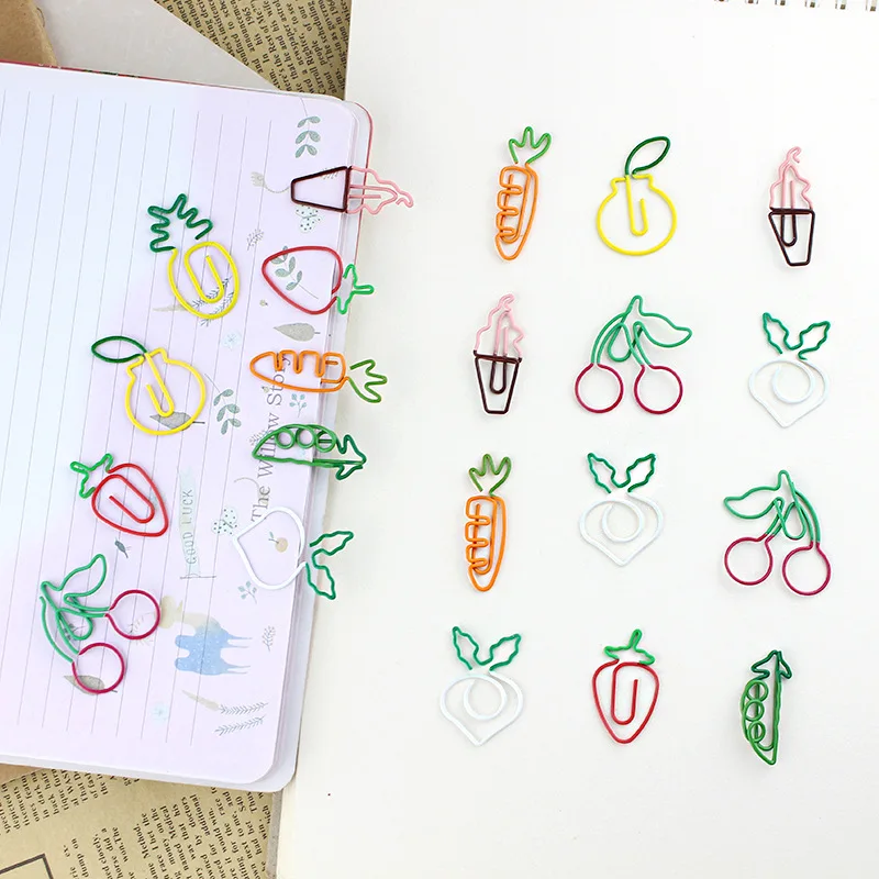 

24PCS Cute Planner Cool Fun Animal Plant Number Paper Clips for Kids Letter Word Flamingo Carrot Pig Peas Steel Cufflinks