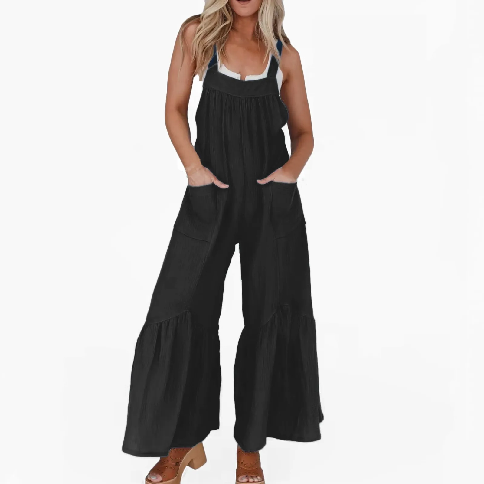 

New Fashion Women Summer Casual Solid Colour Pants Jumpsuits Rompers Pants palazzos mono para mujer elegantes traf 2024 woman