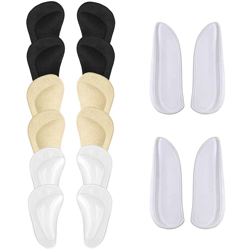 

1 Set High Heel Inserts Reusable Arch Cushions & 2 Pairs Medial Lateral Heel Wedge Silicone Insoles