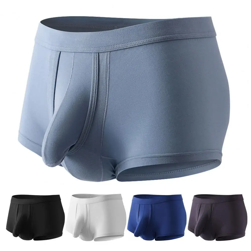 

Men Underpants Elephant Nose Mid Waist Solid Color High Elastic Soft Stretchy Breathable Anti-septic Moisture-wicking Underwear