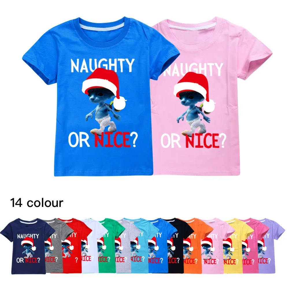 

Summer Shailushai Christmas T Shirt Kids Naughty or Nice T-shirt Teenager Boys Casual Clothing Baby Girls Short Sleeve Tops