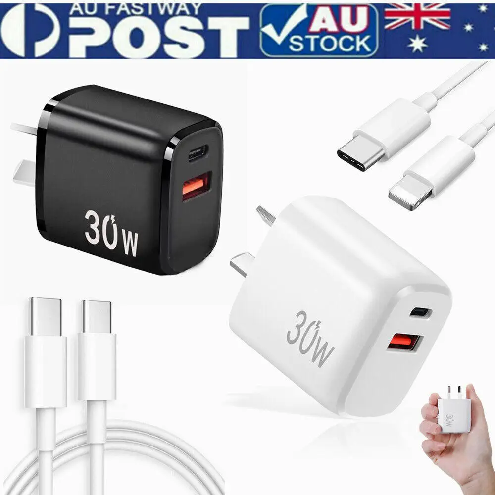 

30W DUAL USB Type-C Wall Adapter Fast Charger PD iPad Power Brick For iPhone Pro 20W SAA Certified AU EU UK US Plug