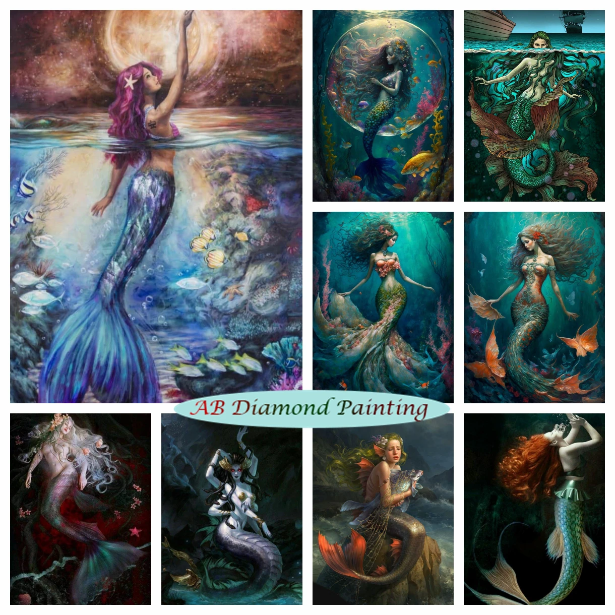 

Underwater Fairy Mermaid AB Diamond Painting Art Fantasy Ocean Landscape Rhinestones Embroidery Cross Stitch Kit Wall Decor Gift