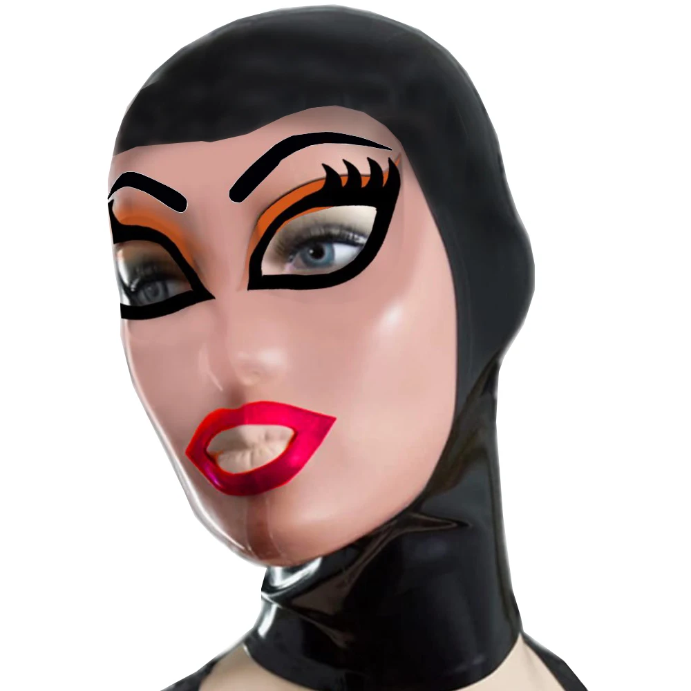 

Sexy Women Men Latex Rubber Mask with Eyebrow and Eyelash Trims Handmade Headpiece Cap S-LM370