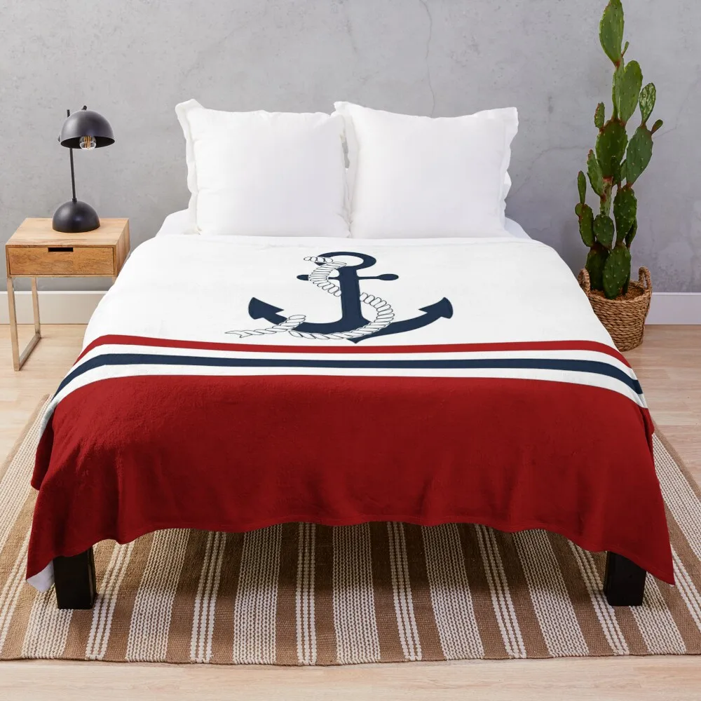 

Nautical blue anchors with red, blue and white stripes Throw Blanket Bed covers Moving fluffy Sofas Blankets