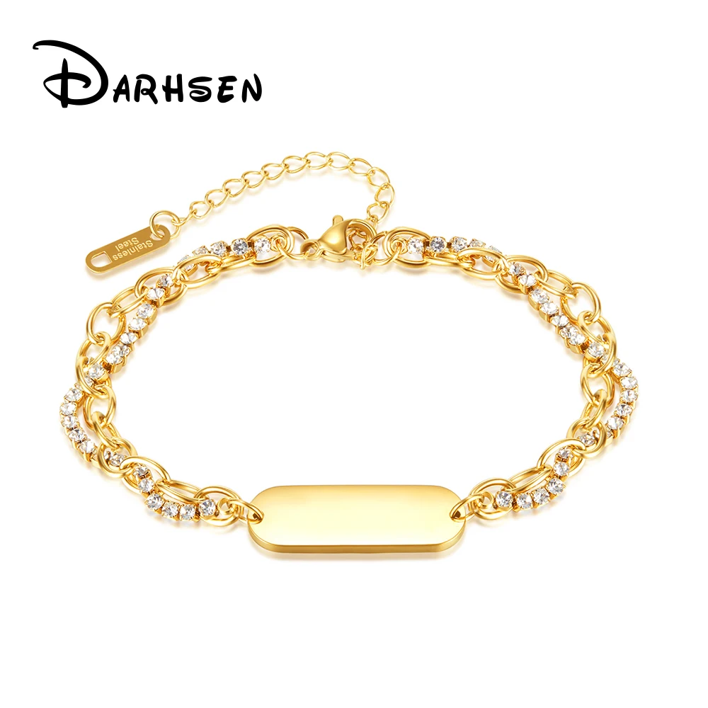 

DARHSEN Female Women Statement Bracelets Bangles Cubic Zircon Stone Ins Style Fashion Jewelry Gold Color Stainless Steel