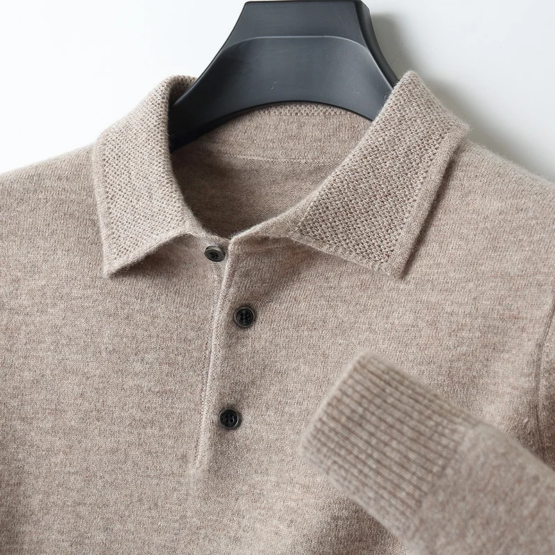 

Мужской кашемировый свитер MVLYFLRT, Повседневный пуловер с воротником-поло, вязаный свитер из 100% чистой шерсти, рубашка для осени и зимы