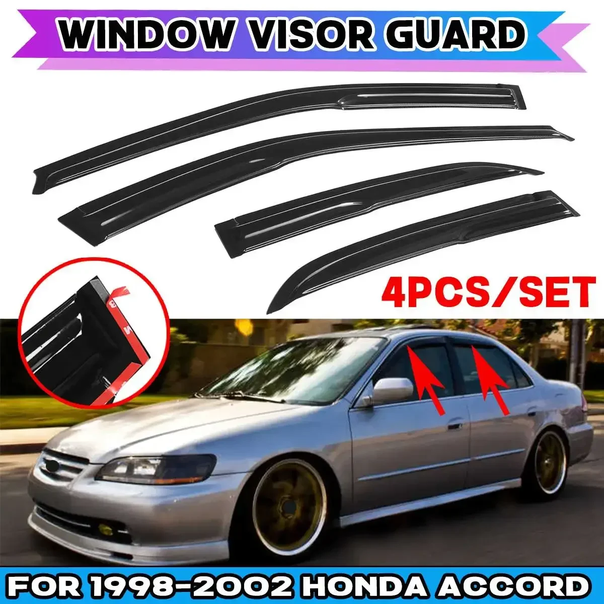 

Ветрозащитный козырек для автомобиля Honda Accord 1998-2002, черные ветрозащитные дефлекторы для окон, устойчивый к атмосферным воздействиям комплект дефлектора для корпуса