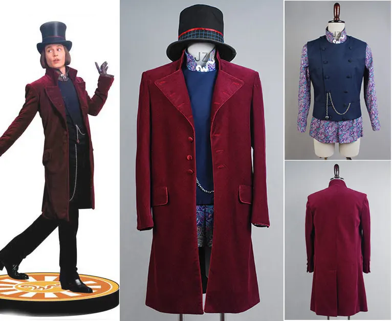 Movie Charlie and the Chocolate Factory Willy Wonka Cosplay Costume Wine Red Coat Jacket Cape Halloween Cosplay Costume For Men
Movie Charlie and the Chocolate Factory Willy Wonka Cosplay Costume Wine Red Coat Jacket Cape Halloween Cosplay Costume For Men
