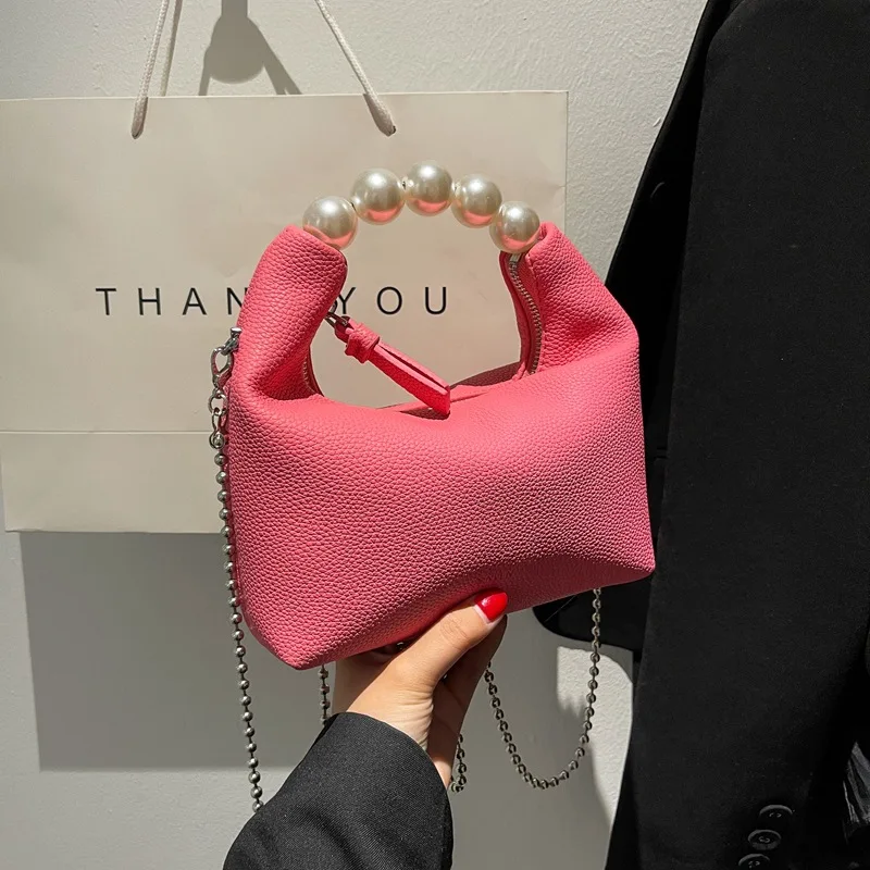 

Pearl Fashion Handbag New Fashion Versatile Chain Crossbody Bag Texture Bag For Women Solid Color Small Satchels Bag