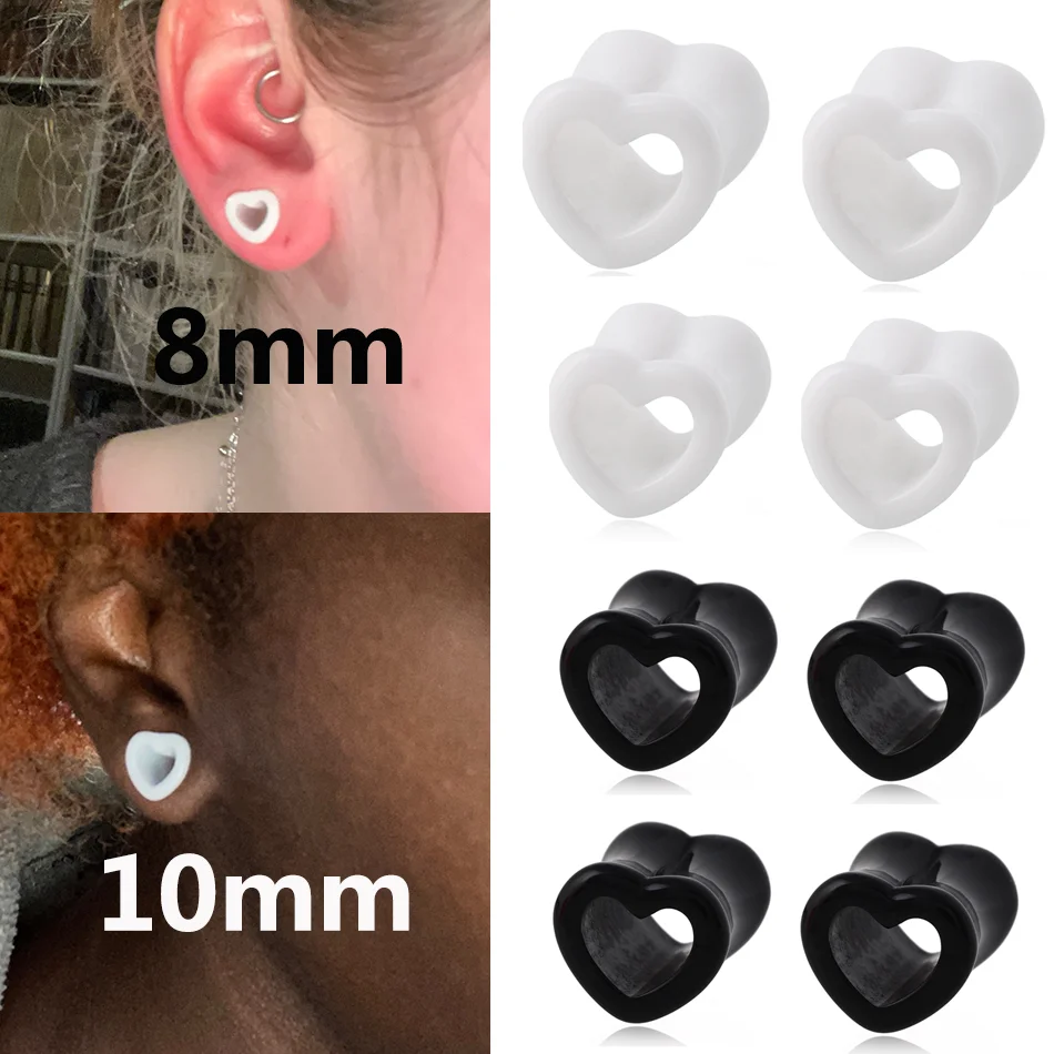 

1pair 4-10mm Black & White Love Heart Acrylic Flesh Tunnel Plug Jewelry Body Piercing Stretcher Expander Ear Gauge Earlets