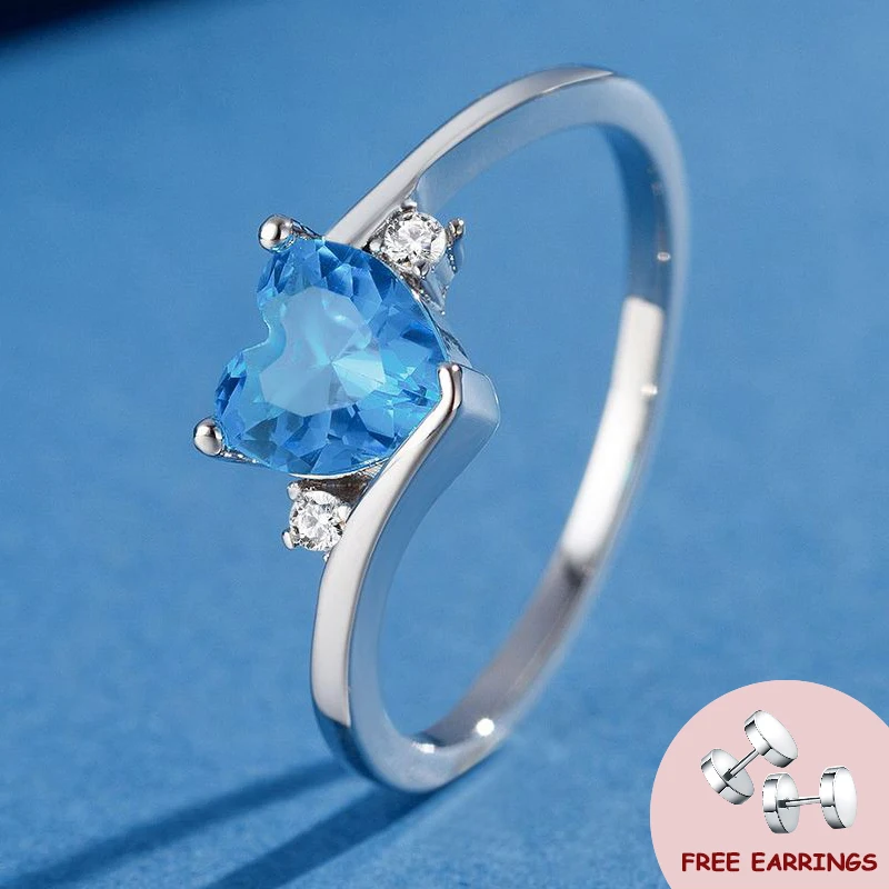 

Fashion 925 Silver Jewelry Ring with Sapphire Zircon Heart Shape Ornaments for Women Wedding Engagement Party Gift Finger Rings