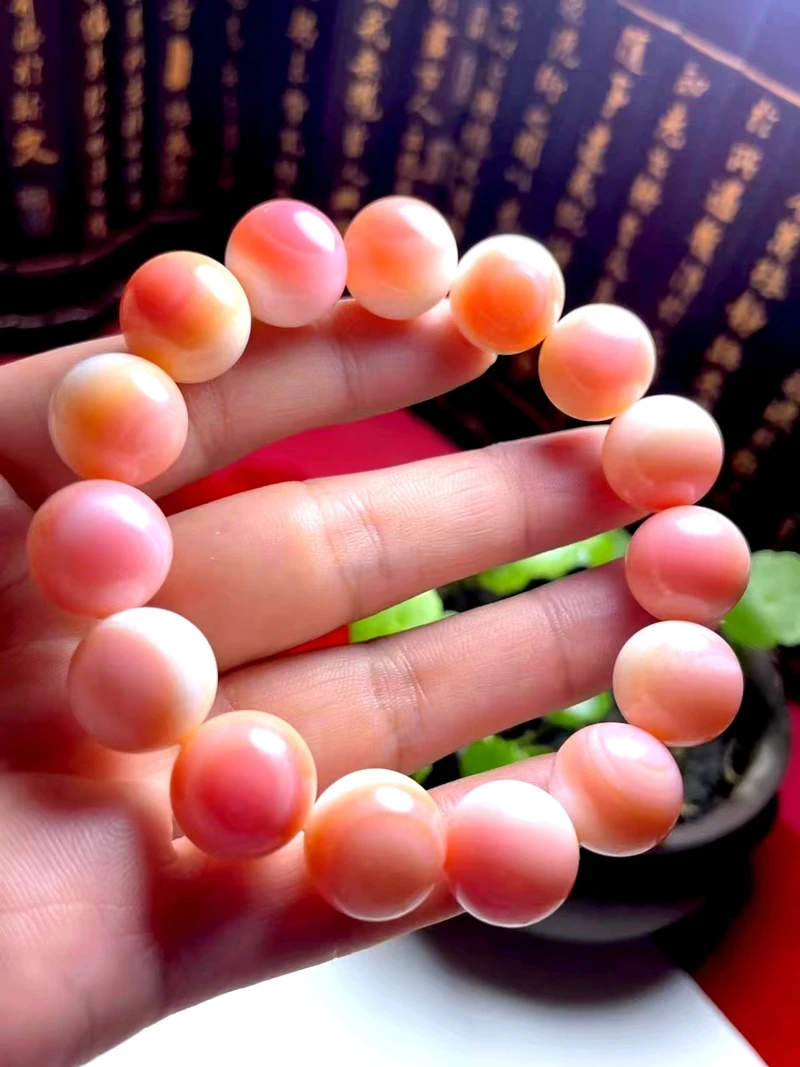

14 мм Природный розовый морской ракушки мала браслеты раковины органический драгоценный камень четки на удачу