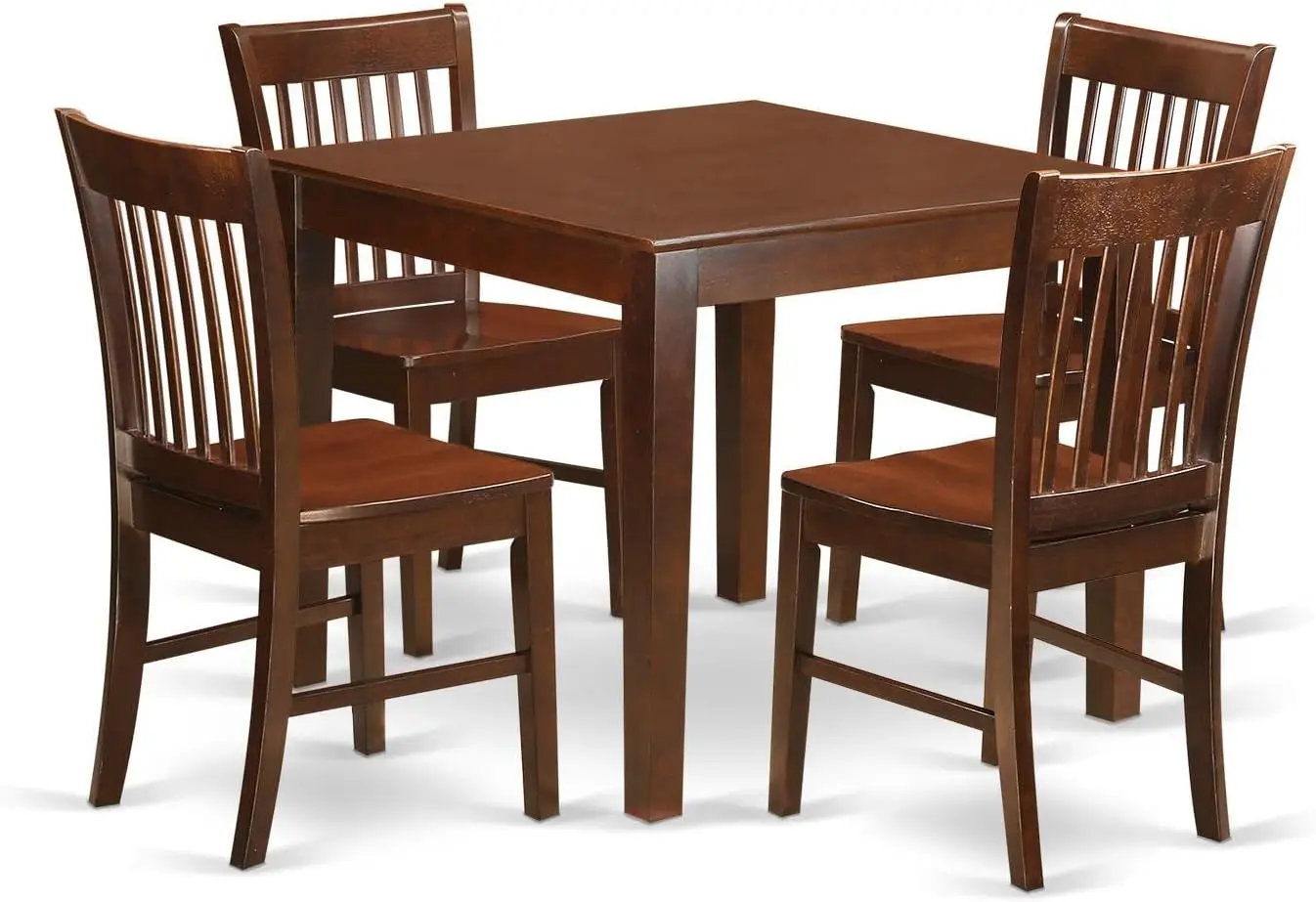 

5-компонентный обеденный набор East West Furniture включает квадратный обеденный стол и 4 кухонные обеденные стулья, 36x36 дюймов, красное дерево