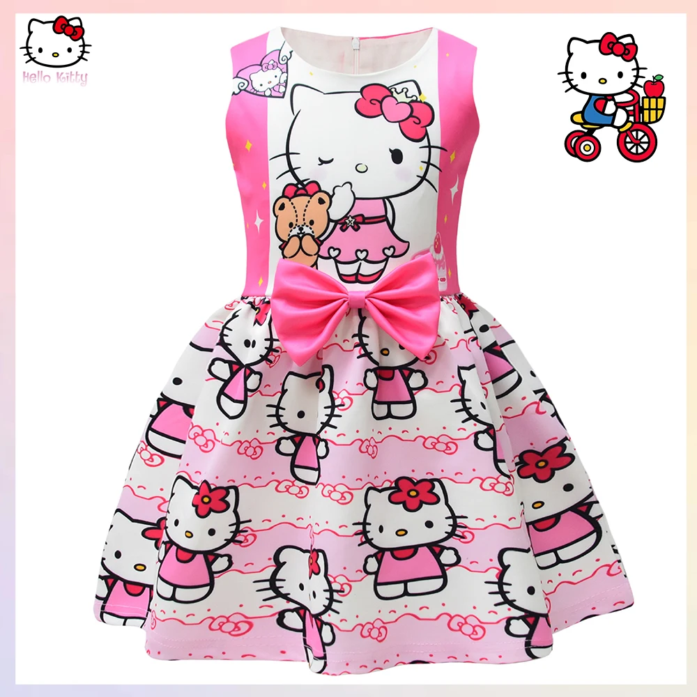 

Летнее платье Hello Kitty Kuromi Sanrios аниме бант без рукавов Milksilk мультфильм дети девочки дети день рождения одежда платье