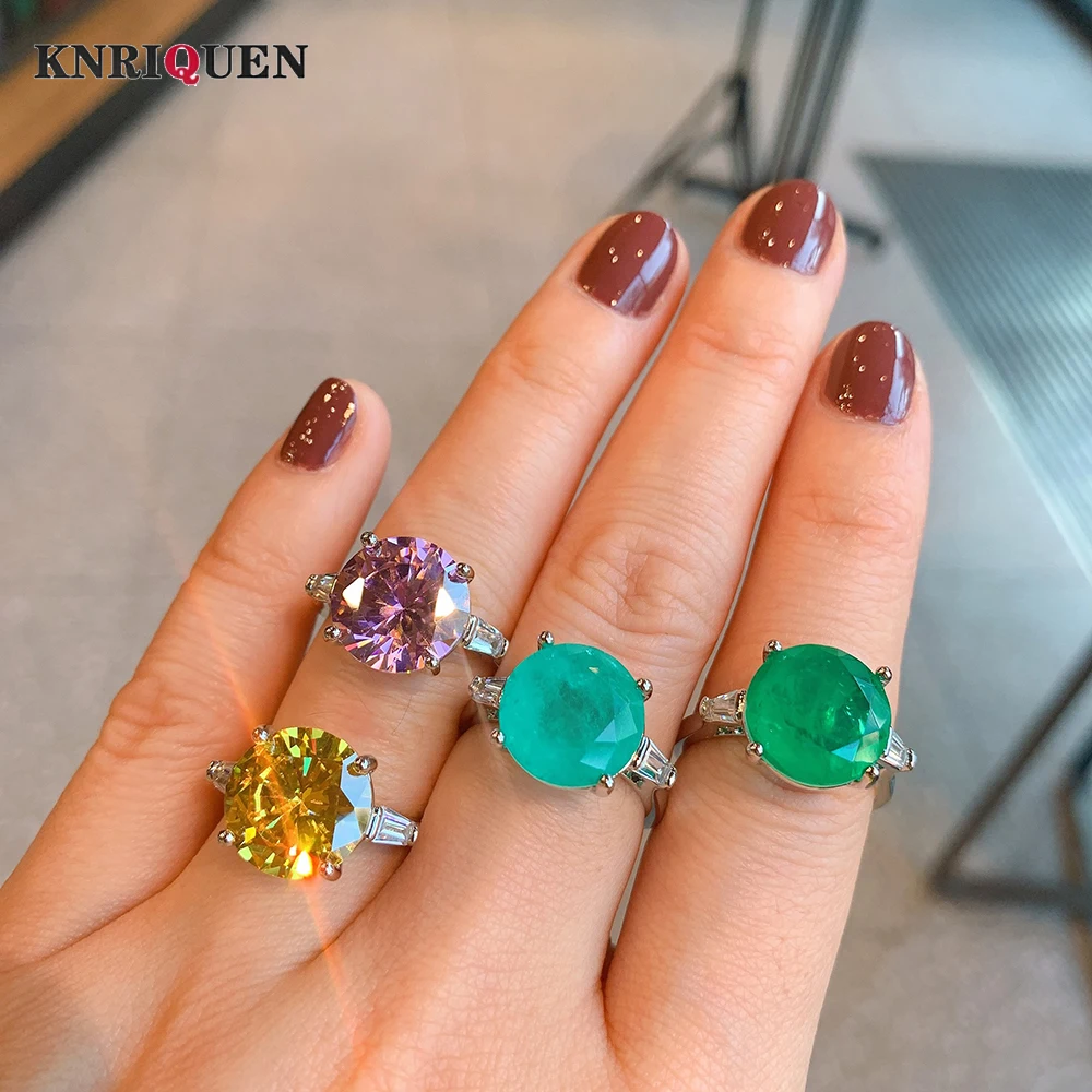 

2022 Trend 12*12MM Paraiba Tourmaline Emerald Topaz Rings for Women Gemstone Wedding Cocktail Party Fine Jewelry Statement Gift