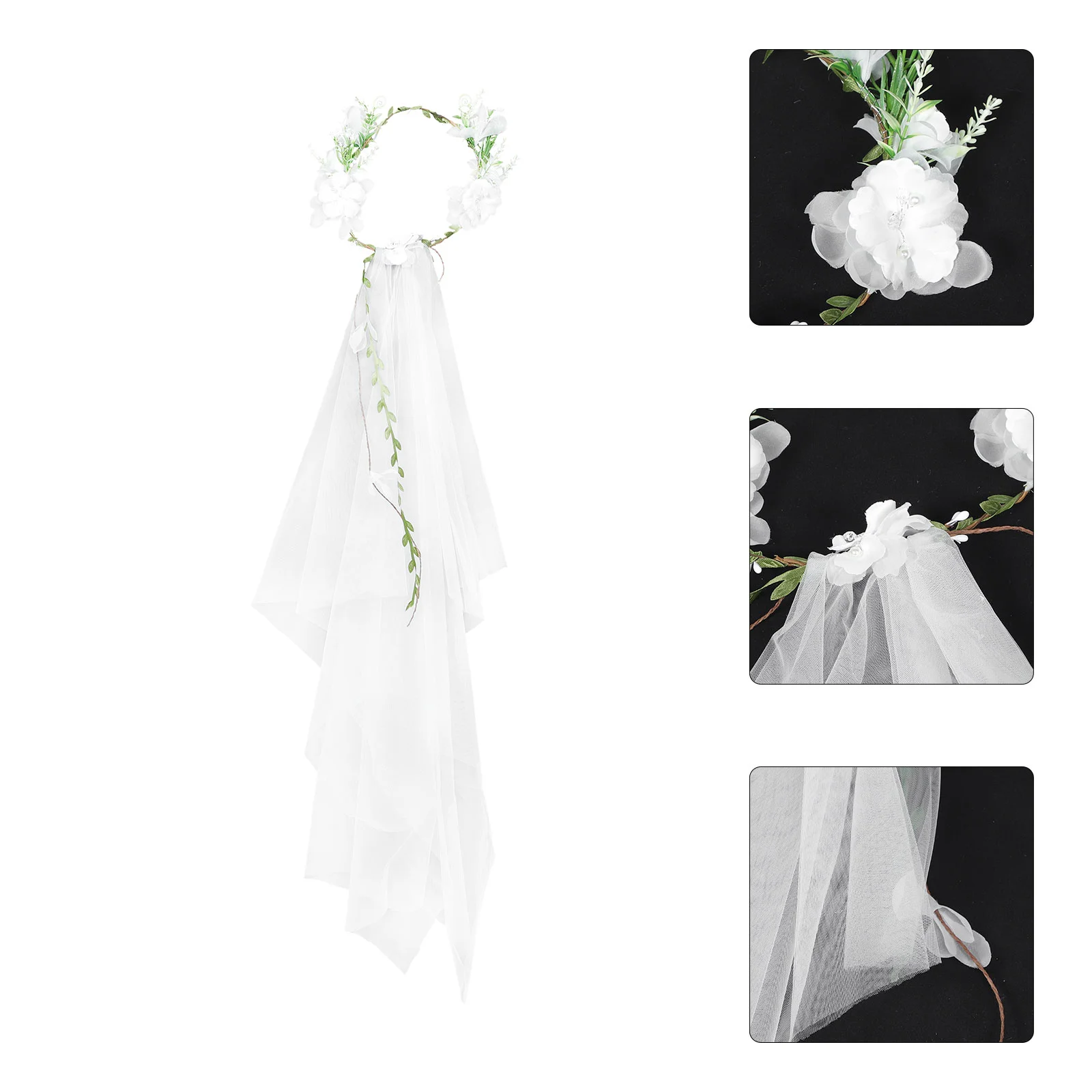

Veil Wreath Rattan Elegant Garland Leaves Wedding Hair Wreath Wedding Flower Veil Party Headdress for Woman