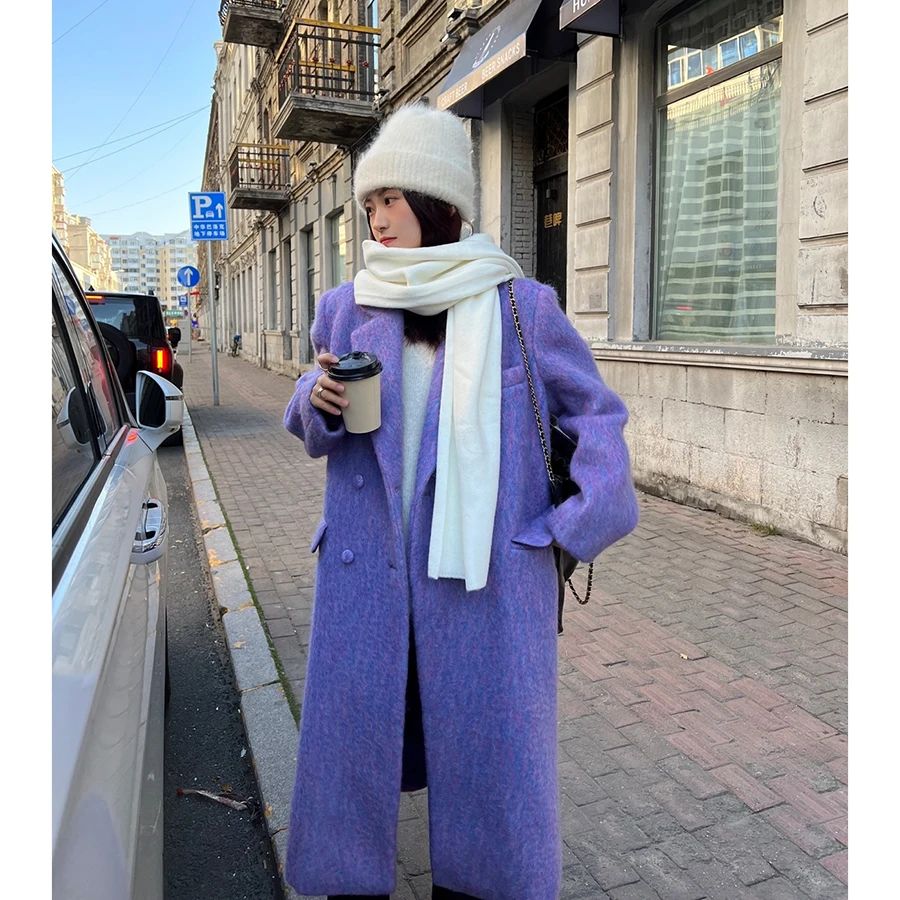 2023 New Winter Purple Mid Length Wool Coat for Women's Vintage Loose Woolen Coats Overcoat
2023 New Winter Purple Mid Length Wool Coat for Women's Vintage Loose Woolen Coats Overcoat