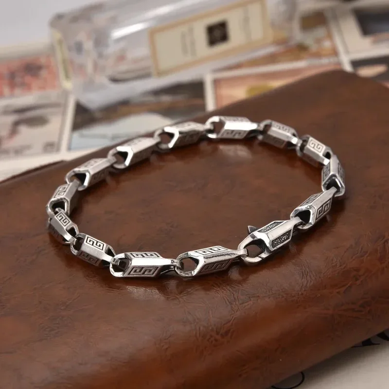 

New Great Wall Pattern Men's Personalized Bracelet Fashion Trend Minimalist Chain Men's and Women's Jewelry Accessories