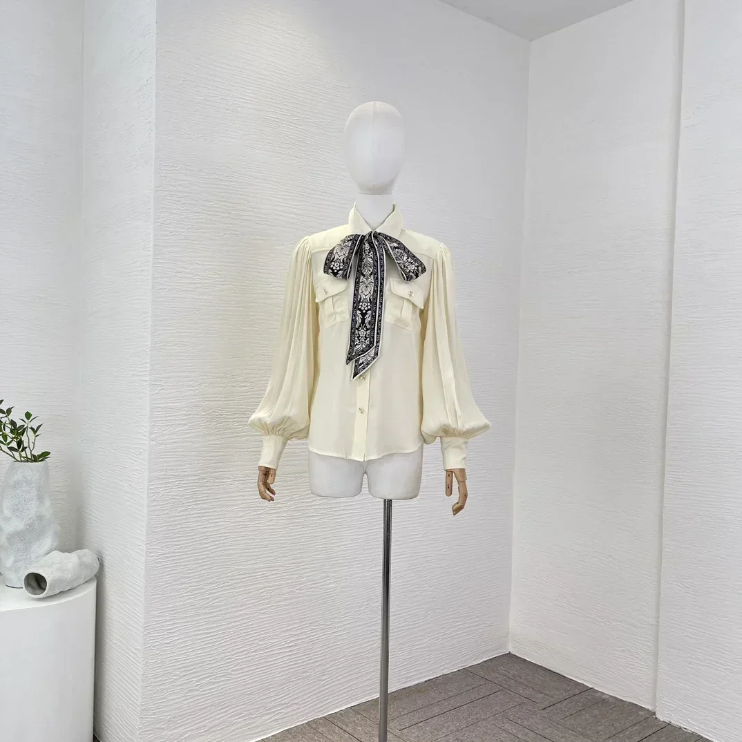 2023 New Women Fashion Clothing Set Beige Long Lantern Sleeve Casual Blouse with Retro Scarf Tie Wide Legs Black Belted Pants
2023 New Women Fashion Clothing Set Beige Long Lantern Sleeve Casual Blouse with Retro Scarf Tie Wide Legs Black Belted Pants