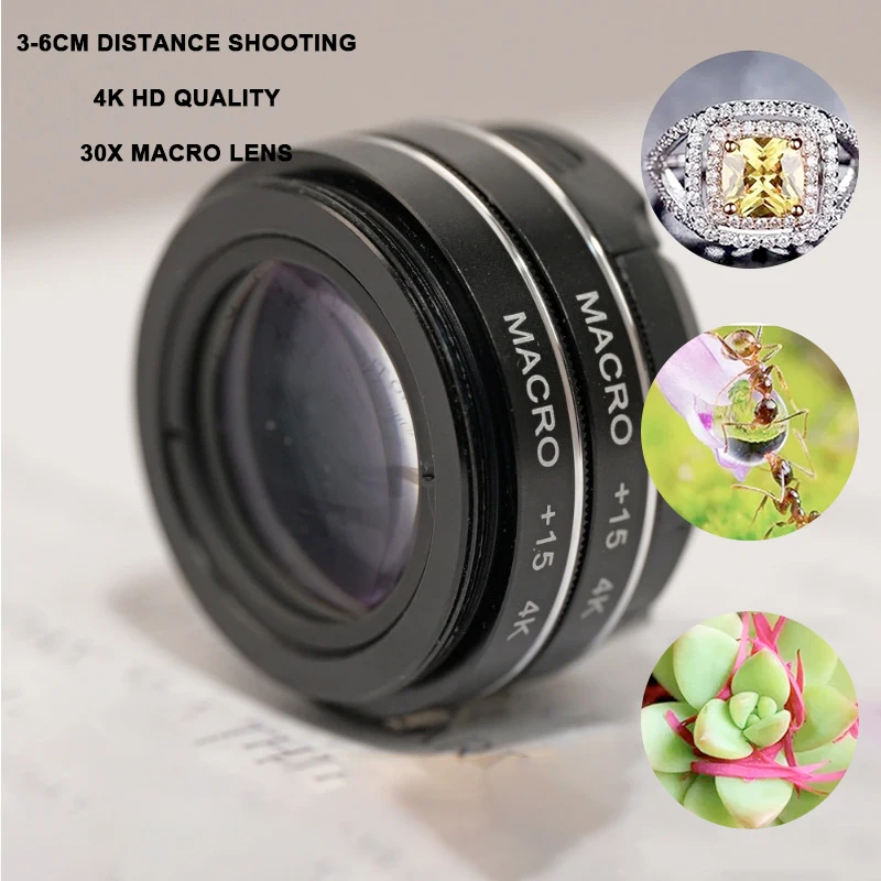 37MM 30X Macro Lens 4K HD Professional Photography Phone Camera Lens Eyelashes Diamond Jewelry Macro Lens for Smartphone
37MM 30X Macro Lens 4K HD Professional Photography Phone Camera Lens Eyelashes Diamond Jewelry Macro Lens for Smartphone