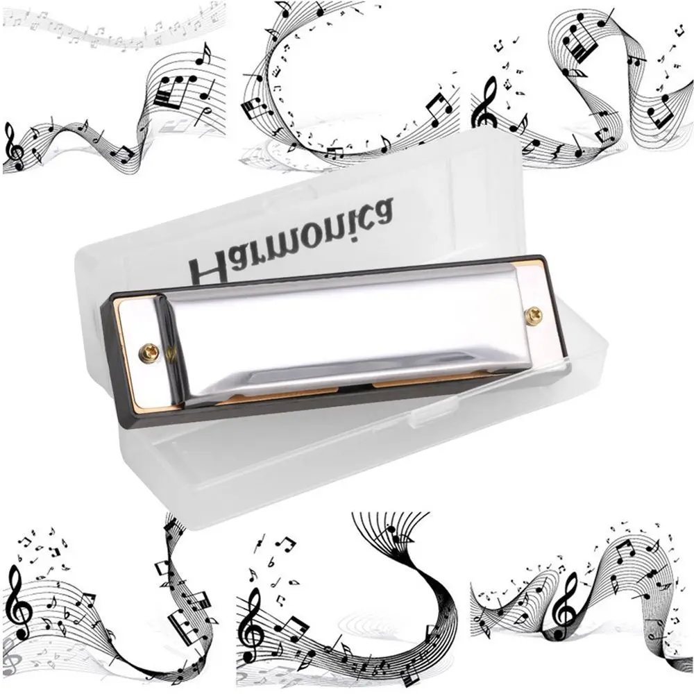 

Silver Color Jazz Musical Instrument 20 Tone Stainless Steel Country Key of C 10 Holes Blues Harmonica