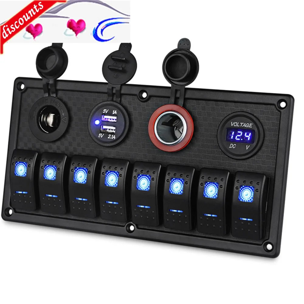 Waterproof Boat Marine Switch Panel + USB Power Socket + Dual Cigarette Lighter + Led Voltmeter 8 Gang Car Rocker Switch Panel
Waterproof Boat Marine Switch Panel + USB Power Socket + Dual Cigarette Lighter + Led Voltmeter 8 Gang Car Rocker Switch Panel