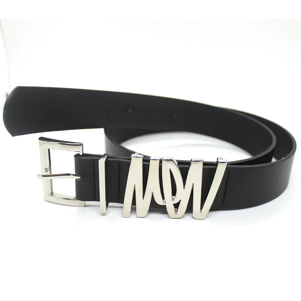 

y2k Luxury Belts for Women Gothic Silver Metal M-shaped Snap PU Belt Ceinture Jean Pants Waistband Belts for Lady Designer