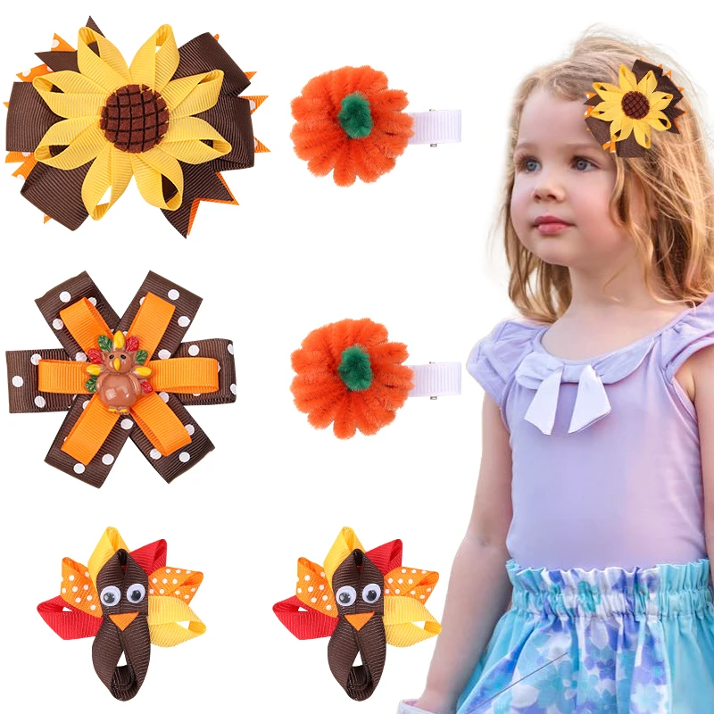 

ncmama 2Pcs Thanksgiving Hairpins For Baby Girls Turkey Sunflower Hair Bow Hairclips Barrettes Kids Headdress Hair Accessories