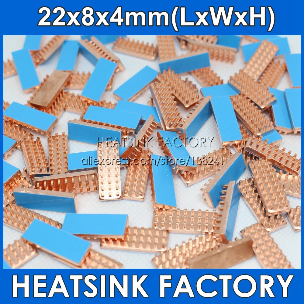 

20-100pcs/lot Pin Fins Copper Radiator Heatsink 22x8x4mm With Thermal Tape Assembly For PC Raspberry Pi IC Processor
