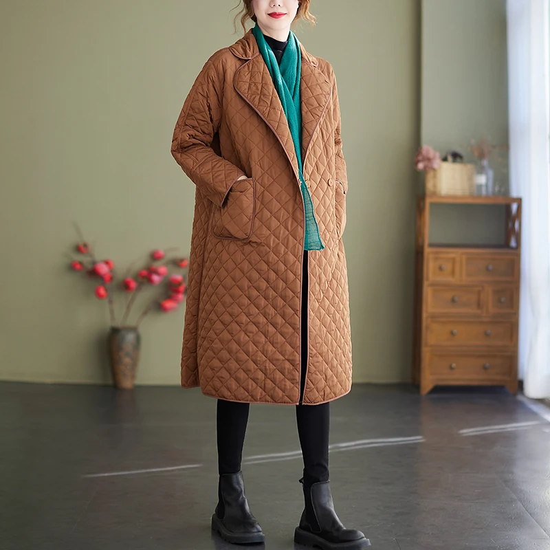 

Женское свободное однобортное пальто, длинная винтажная парка составного кроя с карманами и длинным рукавом, модель V755 в декоративном стиле на зиму, 2022