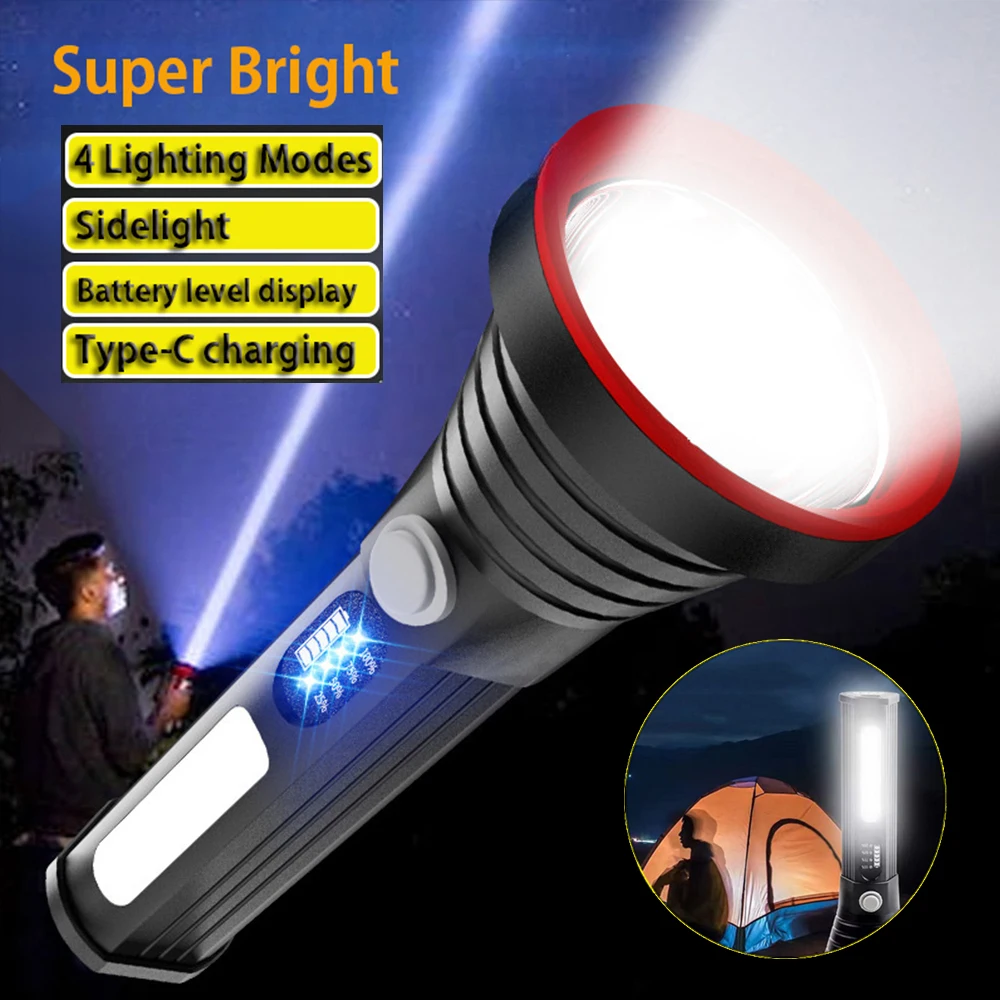 

High Power Led Flashlights Cob Side Light Lightweight Outdoor Lighting Aluminum Material Torch Rechargeable Flashlight Powerful