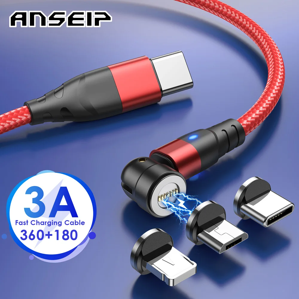 

ANSEIP Magnetic USB Cable 3A Fast Charging For iPhone 11 12 13 14 iPad PD 60W Type c Charge Cable For Xiaomi Huawei P30 P40 P50
