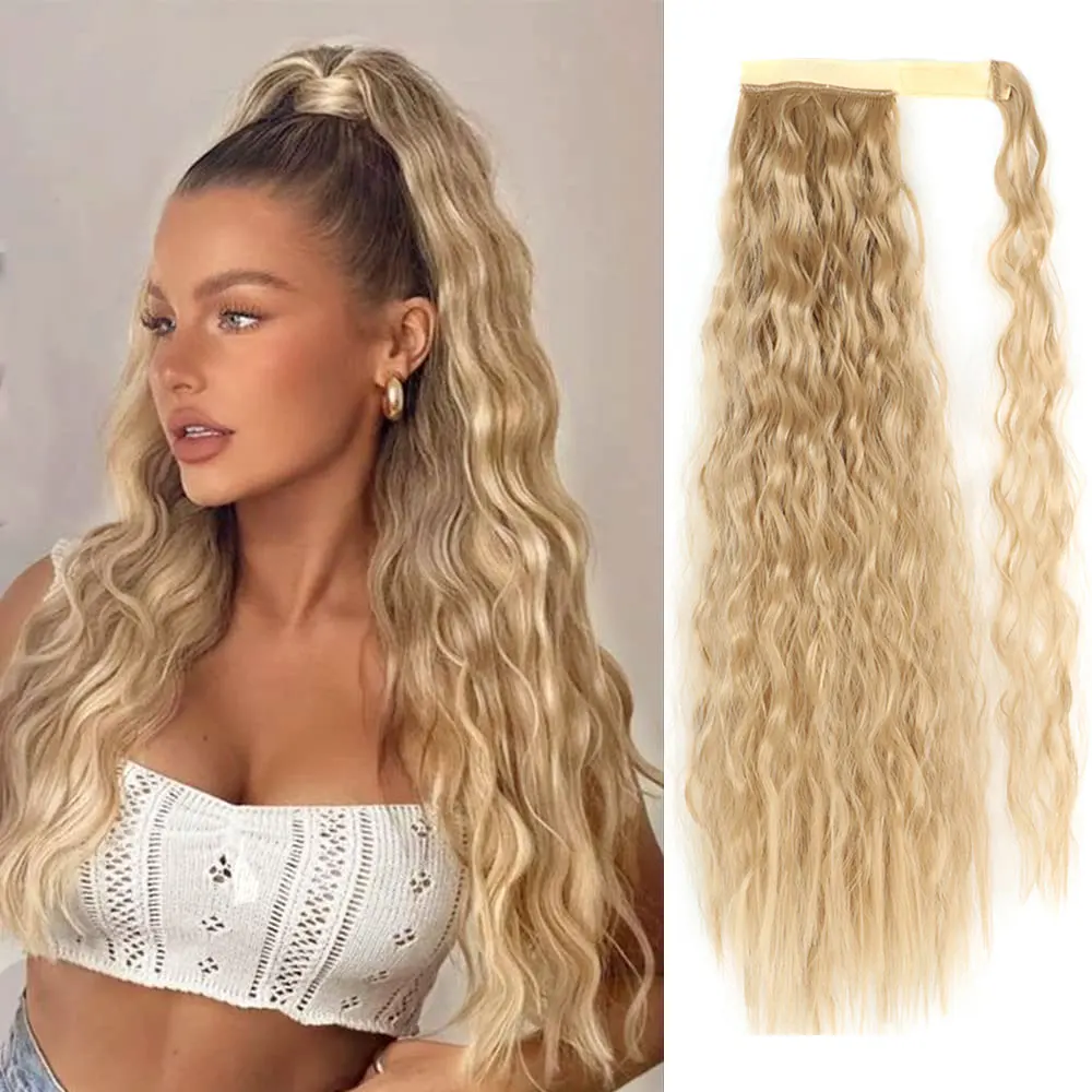 

MERISIHAIR Synthetic Corn Wavy Long Ponytail For Women Hairpiece Wrap Around Hairpiece Hair Extensions Black Brown Pony Tail