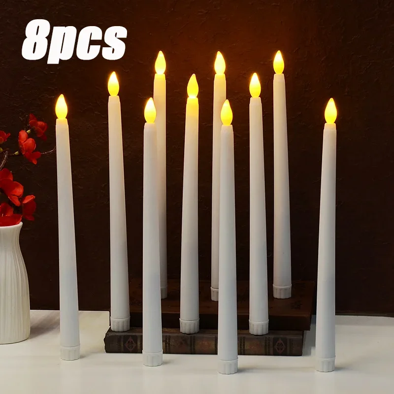 

8pcs Long LED Candles Flameless Battery Powered Pointed Candle Light Decorative Flickering Candle Light for Home Event Christmas