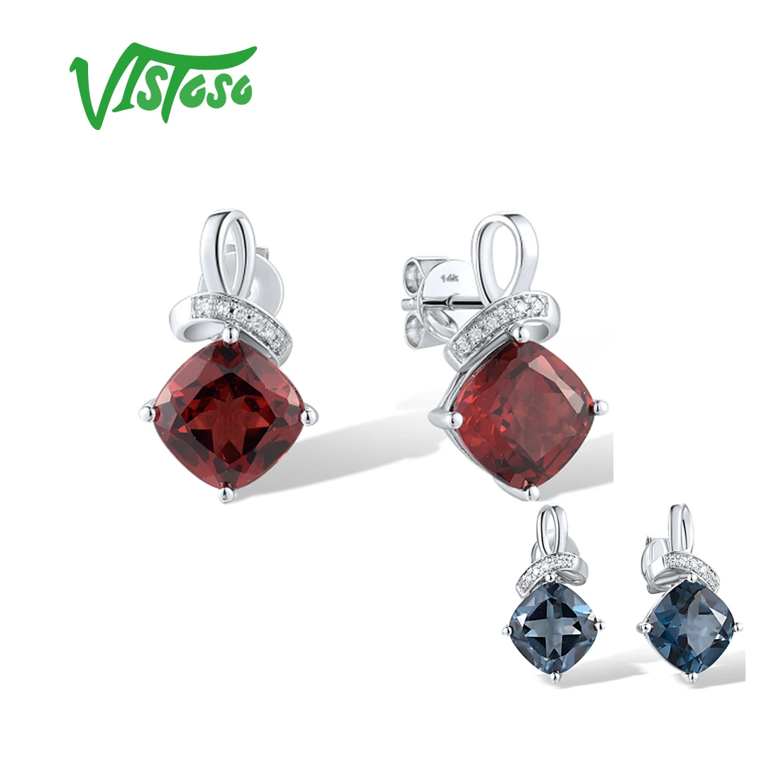 VISTOSO 14K 585 White Gold Earrings For Women Sparkling Diamond Square Blue Topaz Garnet Solitaire Trendy Party Fine Jewelry
VISTOSO 14K 585 White Gold Earrings For Women Sparkling Diamond Square Blue Topaz Garnet Solitaire Trendy Party Fine Jewelry