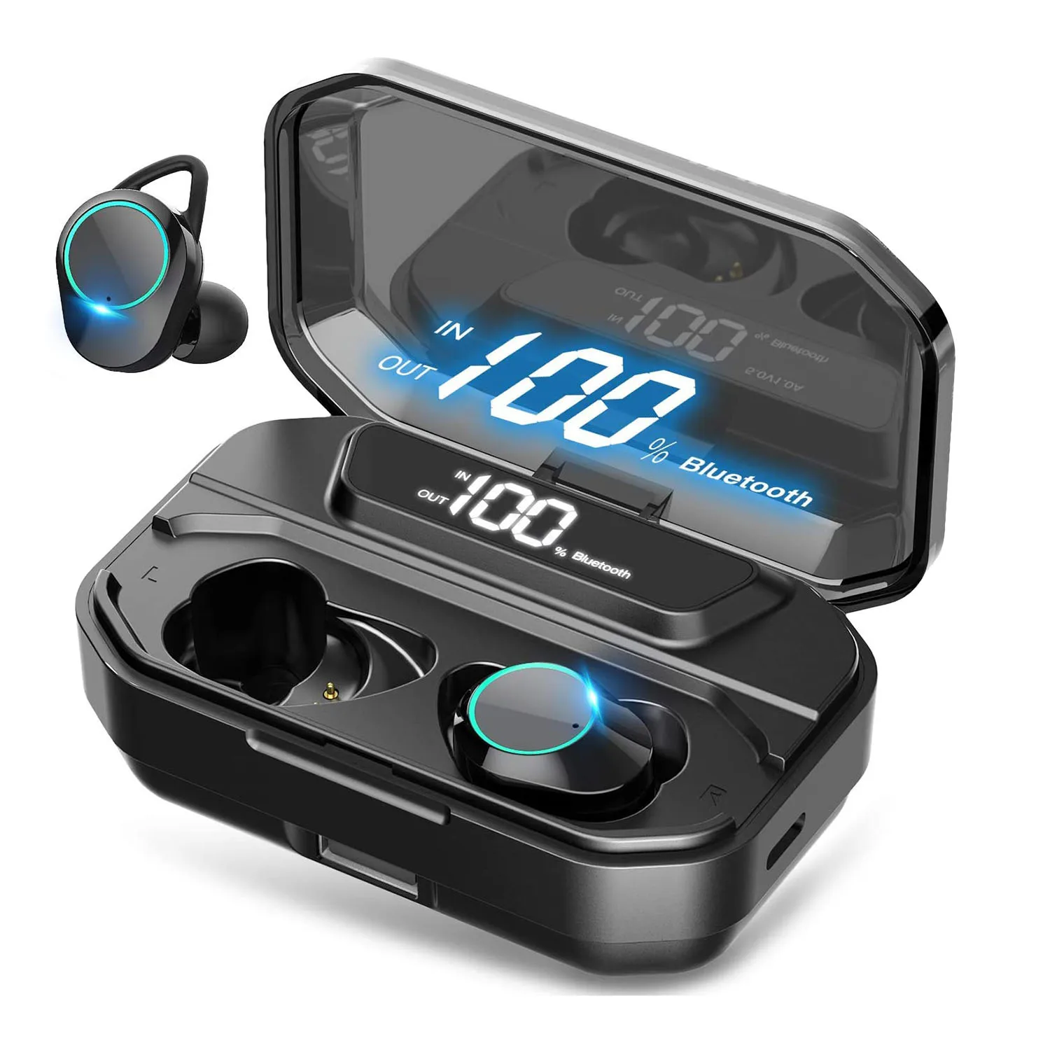 

True Wireless Earbuds Bluetooth 5.0 Headphones, IPX7 Waterproof Earphones for Sports, Press Control In-Ear Headset W/Mic