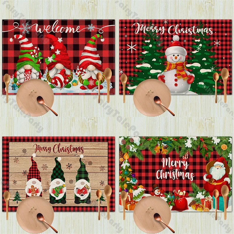 

32*42cm Christmas Placemats Linen Dining Table Mats Coaster Pad Bowl Coffee Cup Mat Tablecloth Xmas Placemat Decoration Supplies