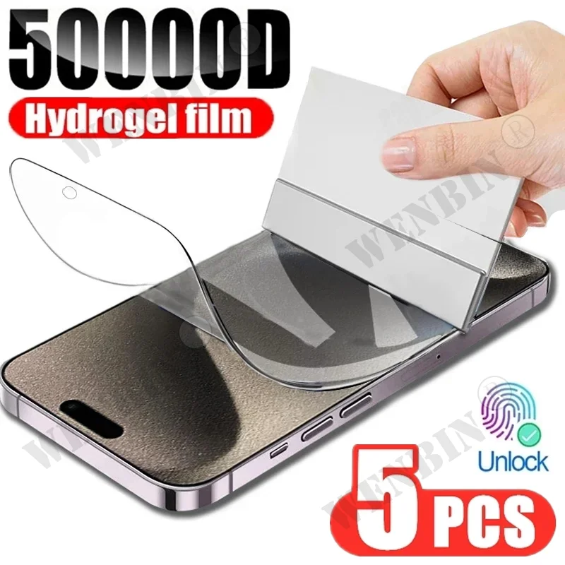 

5 Pcs Hydrogel Film For iPhone 15 14 13 12 11 Pro Max Plus 13 12 Mini 8 7 Plus SE XR X XS 6 Full Cover Screen Protector